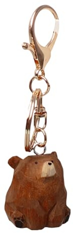 Generico Porte-clés ours en bois sculpté à la main – Pendentif animal créatif | décoration de voiture, bureau, charme, porte-clés en bois, ours pour sac à dos, cadeau pour filles, femmes, 10 x 3 cm