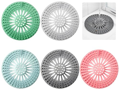 5 Piezas Silicona Atrapa Pelos Ducha, Filtro Desague Fregadero Flexible | Filtro Desagüe Ducha, Recoge Pelos Ducha y Fregadero, Colador Fregadero de Cocina de Silicona para Bañera, Lavabo