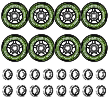LZYKJGS 8 stycken inline-skridskor hjul 80 mm, inline-skridskohjul, 88AHRPU, inlines hjul med kullager ABEC 9, inomhus/utomhus rullskridsko hjul för K2, Hudora, Gonex, Apollo, Inline-skridsko