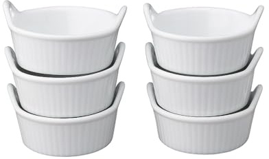 HIC Kitchen Mini Eared Ramekin Set, Fine Porcelain, 1-Ounce, Set of 6