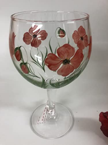 Pair of Hand Painted Red Poppy Design Irish Coffee Glasses