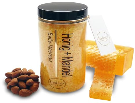 Frankonia BATH & SPA Badesalz Honig Mandel – Totes Meer Salz – Wellness Badezusatz – Meersalz – Badekristalle – Pflege & Entspannung für Körper & Geist – 450 g – vegan