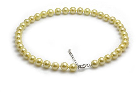 Schmuckwilli Perlenkette für Damen - 45cm Länge mit 10mm großen golden runden Mallorca Perlen - Elegante Kette mit Muschelkernperlen für jeden Anlass