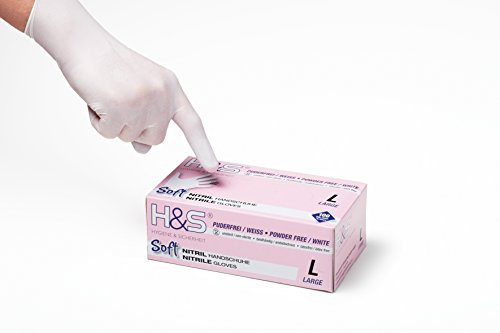 ISC Hygiene & Safety Nitrile Gloves 9 L Large White Box of 100 Powder Free Latex Free eudermic Disposable Examination Gloves nonsterile ambidextrous Commercial use