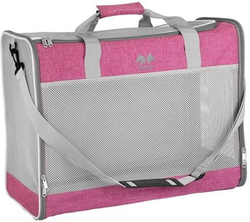 EQUICANI® Hundetasche 55x40x23 cm Flugzeug Faltbare leichte Tragetasche mit Netzstoff, Tragegurt und abnehmbaren Boden für Hund & Katze | Haustier Hundetragetasche für Reisen, Auto, Fliegen (Pink)