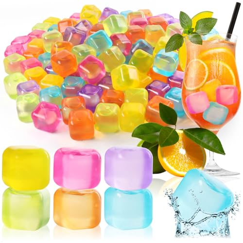 COM-FOUR® 120x Cubitos de Hielo Reutilizables en fantásticos Colores, Cubitos de Hielo para Fiestas para Refrescar Bebidas (120 piezas - cubos)