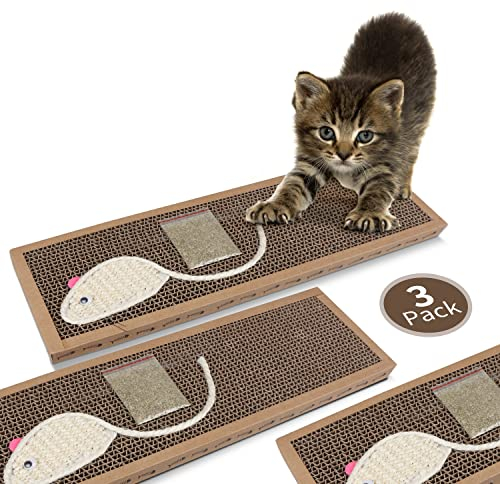 Nobleza - 3 Stück Kratzbrett für Katzen mit Sisal Spiel Kätzchenkratzer Wellpappe mit kostenloser Katzenminze, 38 * 12.5 * 1.8 cm