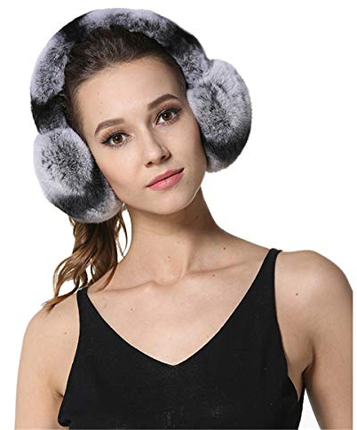 KAISHIN Winter Frauen Echtpelz Ohrensch¨¹tzer M?dchen Vollpelz Rex Kaninchenfell M?dchen Weiche Ohrenklappen Chinchilla Farbe