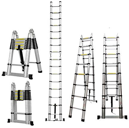 Teleskopleiter 5m Aluleiter 2,5m+2,5m Ausziehbare Stehleiter A Typ & Gerade Anti-Rutsch Mehrzweckleiter für Hausarbeit/DIY Anstrich/kletterndes Dach/Erreichen des hohen Platzes