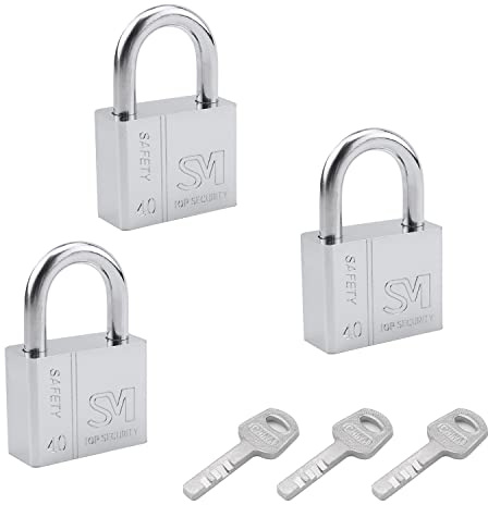 MroMax Vorhängeschloss mit Schlüssel, 4 cm breites Eisen-Vorhängeschloss, gleichschließend, kurzer Balken, Vorhängeschloss für Fitnessstudio oder Schule, Schließfächer, Schublade und Aktenschrank, 3