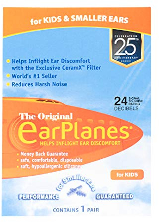 EarPlanes Original Earplugs for Children/Smaller Ears, Pressure Filtering Protection for Airplane Travel (1 Pair)