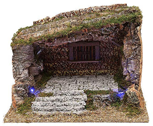 Krippenstall aus Holz,Kork und Moos, 30x40x30 cm