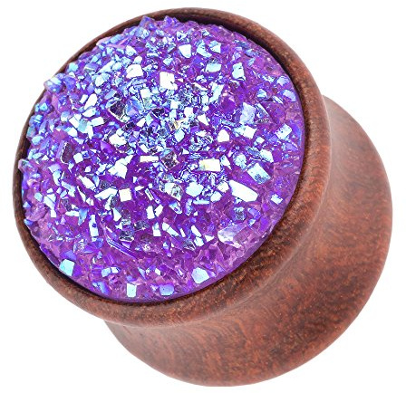Taffstyle Ohr Plug Flesh Tunnel Piercing Ohrpiercing Holz Organic Braun mit Kristall Glitter