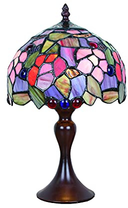 Tokira Tiffany Lampe de Table, Mini 8 Pouces Fleurs Abat-jour Style Ferme, Verre Multicolore Retro Petite Veilleuse Salon Chambre Chevet, Sans Ampoule
