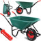 GARDEBRUK® Heavy Duty Garden Wheelbarrow | 100L 250KG | Pneumatic Tyre | Steel Rim | Impact-Resistant Polypropylene Tub | Strong Large Transport Trolley Handcart Wheel Barrow | Green & Black