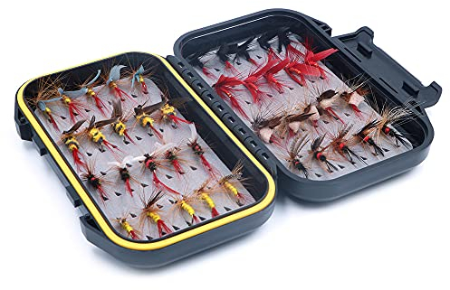 ANCLLO Fliegenfischen, 40 Stück, Set mit Fliegenfischen, Köder mit wasserdichter Fliegenbox