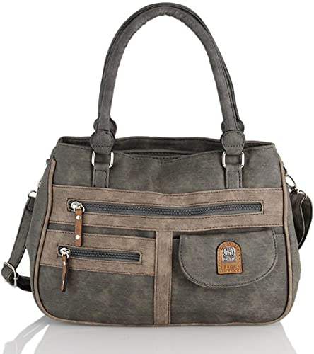 irisaa Handtasche Damen Umhängetasche Medium Schultertasche praktische Henkeltasche mit vielen Fächern Hobo Taschen Vintage Look mit Reißverschluss, Damen Tasche:Dunkel Taupe