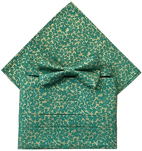 Weihnachts-Kummerbund-Set mit Mistelzweig, Grün und Gold (inkl. Fliege und Einstecktuch), Grün / goldfarben, Einheitsgröße