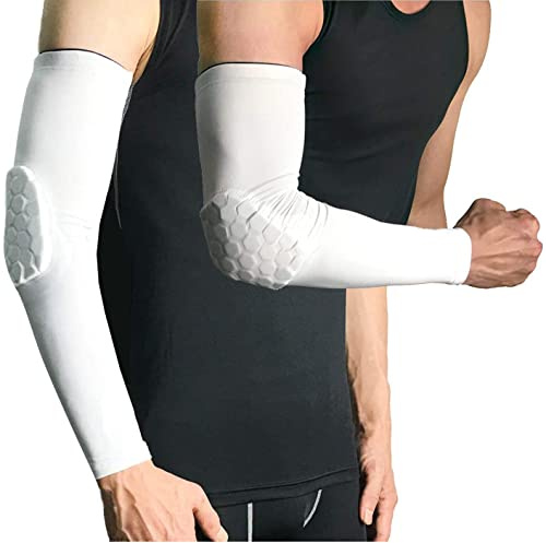 RGA Ellenbogenschoner, Basketball-Schützen, Basketball-Ellenbogen-Armschutz, gepolstert, Kompressionsschutz, Ellenbogenarm-Ärmel, Weiß (2 Stück), Größe XL