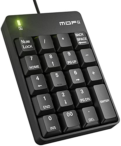 MOFII Number Pad - Black Wired Numeric Keypad Silent 19 Keys USB Numpad, Portable Financial Accounting Keyboard 10 Key for Laptop/Computer/PC/Notebook/Surface Pro