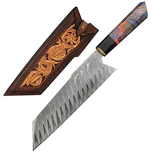 WERWER SANTOKU Coltello Damasco in Acciaio Lama in Legno stabilizzato Manico in Legno coltelli da Cucina a Mano Stile Giapponese Stile Chef Coltello con Guaina coltelli (Color : He YI Knife w Sheath)