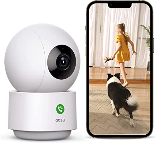 AOSU 2K Überwachungskamera Innen, 5G/2.4GHz WLAN Kamera Indoor mit Nachtsicht, 360° Heimüberwachungskamera für Ältere Kids mit Mensch/Haustiererkennung, 2-Wege-Audio, kompatibel mit Alexa