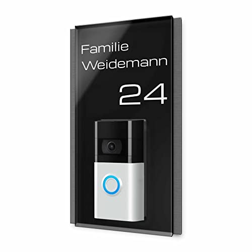 Erstklassiges Namensschild für alle gängigen Funkklingeln - Schild für Ring Doorbell aus Edelstahl und Acrylglas - geeignet für Video & Funk Klingeln - personalisiertes Klingelschild Videotürklingeln