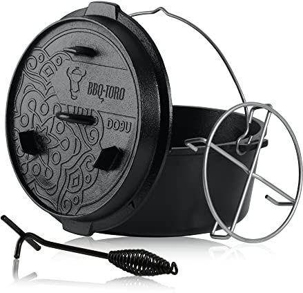 BBQ-Toro Ultimate Dutch Oven mit PRO3+ Beschichtung |9,0 Liter (DO9U), Topf ohne Füße | bereits eingebrannt - preseasoned mit PRO3+ Verfahren | Gusseisen Kochtopf | Bräter mit Deckelheber