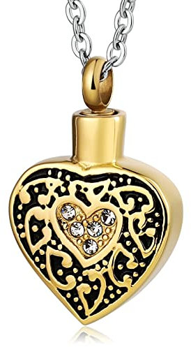 Whoiy Urnen Kette für Asche Herz, Halskette Edelstahl Gold Memorial Anhänger Frei Graviert mit Trichter-Kit & Tasche