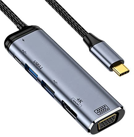 cablecc USB - C type C vers HDMI VGA Dual USB 3.0 convertisseur hub adaptateur multiport HDTV 4K 60HZ 1080p avec port d'alimentation négatif PD 100W