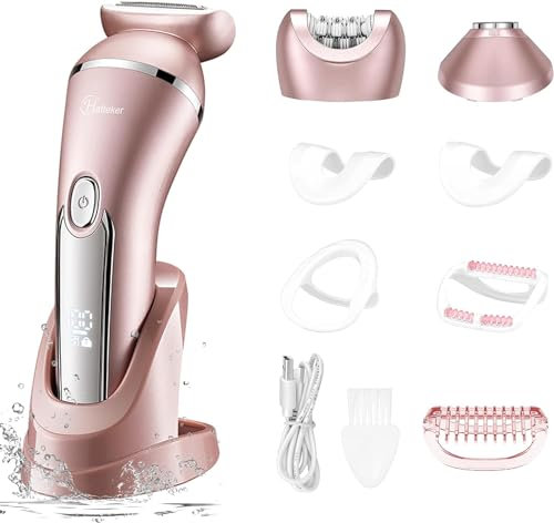 Hatteker Electric Razor for Women, 3 in 1 Lady Shaver Kit for Face Chin Arm Leg Armpit Bikini, Cordless Portable Painless Electric Epilator IPX7 Waterproof USB Rechargeable Dry Wet