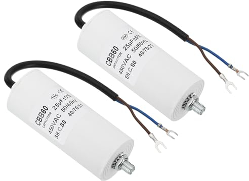 PATIKIL 25uf CBB60 Run Capacitor,2Pcs AC 450V U Terminal Wires 50/60Hz Cylinder Bottom with M8 Screw for Washing Machine, Cleaning Machine Pump Motor Star