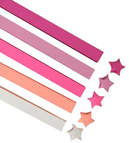 1080 Sheets Origami Star Paper 5 Pink Color Strips Double Sided Lucky Star Decoration Folding Paper for DIY Hand Art Crafts, School Teaching Supplies (Pink-1080 sheets)
