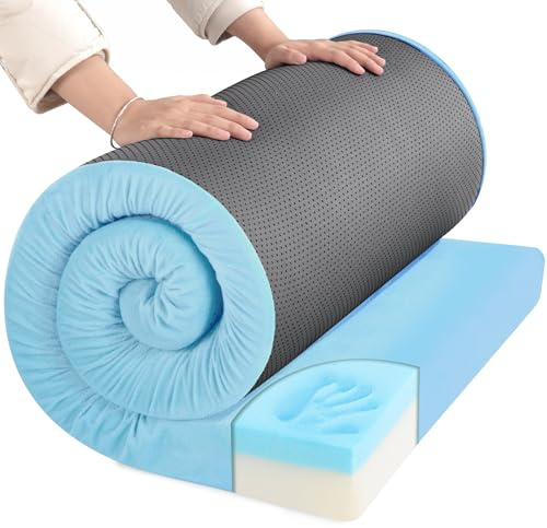 HOMBYS Tragbare Camping-Matratze aus Memory-Schaum zum Schlafen im Freien, 7,6 cm dick, wasserdicht, aufrollbare Camping-Matratze, Matte für Reisen, LKW, Bett, Zelt (Himmelblau, kleines Einzelbett,