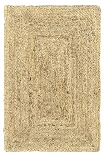 Hamid Alhambra Jute-Teppich, Naturfarben, 100% Jutefaser, handgeflochten, Teppiche für Wohnzimmer, Esszimmer, Schlafzimmer, Flur, naturfarben (40 x 60 cm), Natürlich
