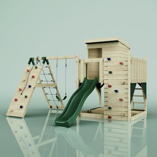 PolarPlay Spielturm Freja aus Holz in Grün Kinderschaukel