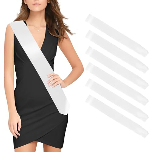 Sash 6pcs Blank Sash White Satin Sashes Christmas Bride To Be Sash Birthday Sash Plain Sash DIY Sash Party Accossories Sash Unprinted for Birthday Hen Party Wedding Homecoming Prom Baby Shower