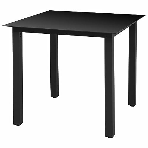 Sufrk Mesa de jardín negra 80 x 80 x 74 cm de aluminio y cristal, mesa plegable rectangular multifunción con tablero y estructura plegable, ahorra espacio, para decoración exterior, interior, jardín