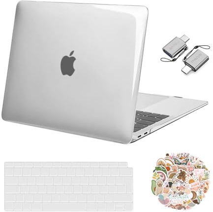 MOSISO Hülle Kompatibel mit MacBook Air 13 Zoll 2021 2020-2018 M1 Chip A2337 A2179 A1932, Kunststoff Hartschale Schutzhülle &Tastaturabdeckung&&Laptop Aufkleber&Type C Adapter, Kristallklar