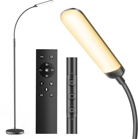 LUCKEA Stehlampe Dimmbar 18W LED Stehende Lampe mit Fernbedienung 1200Lumen Stehend Leselampe mit 4 Farbtemperaturen und 4 Helligkeiten für Wohnzimmer, Schlafzimmer, Büro, Schwarz