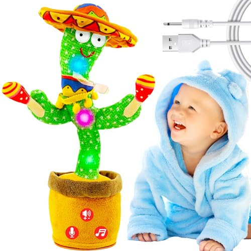Rechargeable Dancing Talking Cactus Toy w/Volume Adjustable, Cactus Baby Toy Repeat What You Say, Baby Toys for Boys Girls, Singing Mimicking Cactus Toy, Birthday or Chirstmas Gifts for Grandkids