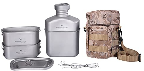 Boundless Voyage 1100ml Titan Feldflasche 750ml 400ml Becher Outdoor Camping Kochgeschirr Militär Kantine Wasserflasche Kochset Essgeschirr Nierenwasserflasche mit Tarnbeutel