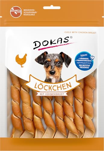 DOKAS Löckchen mit Hühnerbrust – Getreidefreier Premium Snack in Streifen für Hunde – 9 x 120 g