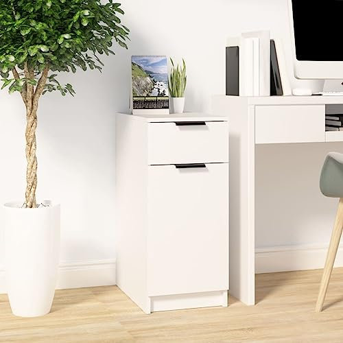 FENLAX Schreibtisch Büroschrank Weiß 33,5x50x75 cm Holzwerkstoff Zeitloses Design Computertisch Viel Stauraum mit Schubladen Feuchtigkeitsbeständigkeit Arbeitstisch Innenraum