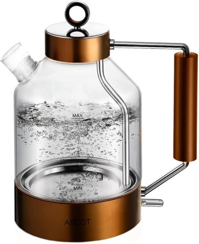 Electric Kettle, ASCOT Glass Electric Tea Kettle 1.5L 2200W Tea Heater & Hot Water Boiler, Borosilicate Glass, Auto Shut-Off and Boil-Dry Protection Copper