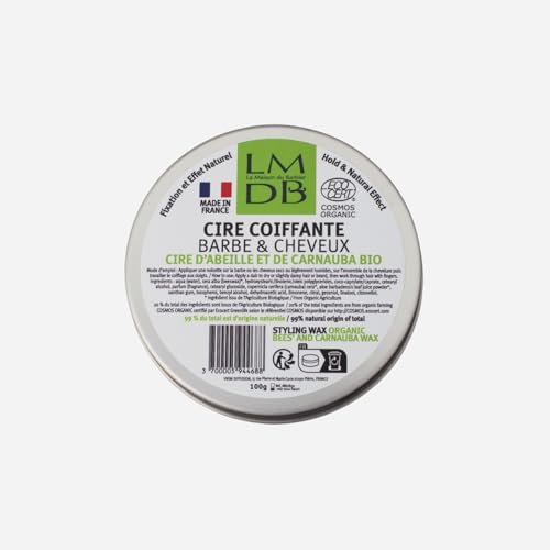 La Maison du Barbier - Cera parrucchiere barba e capelli 2 in 1 Bio - Cera d'api e Carnauba Bio - Ecocert, 99% di ingredienti di origine naturale - Produzione francese - 120 gr