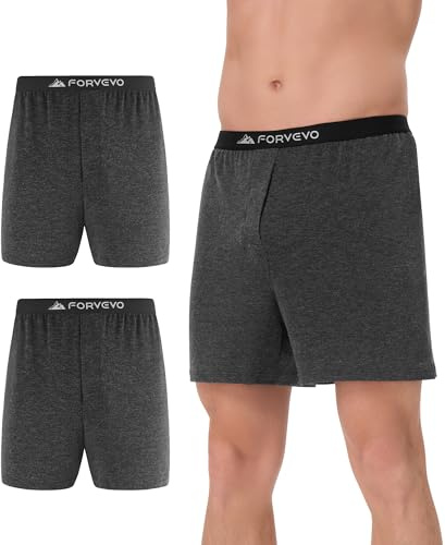 FORVEVO Paquete de 2 calzoncillos tipo bóxer de lana merino para hombre, ropa interior de lana transpirable para hombre, cómodos, de pierna larga, sin olor, sin etiquetas, Grisoscuro, Medium