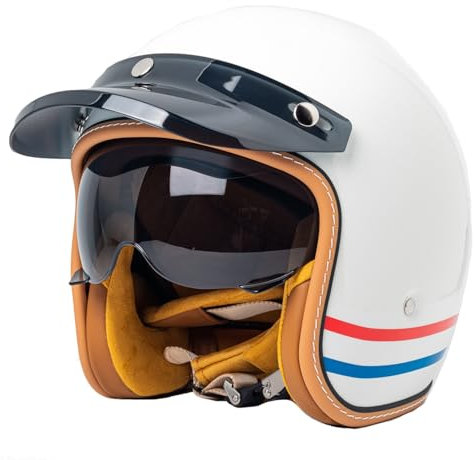 Mezzo Casco Moto Jet Retrò Stile Tedesco ECEDOT Omologato Caschi Demi-Jet Caschi Cromwell Con Visiera Parasole Scooter Casco Da Motociclista Per Uomo Donna Casco Scodella 9,M:57-58CM