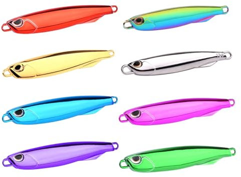 Hkfgdjdl 8 señuelos de pesca de metal, cuchara de metal, señuelos de pesca de mar, cebos artificiales para agua dulce y salada