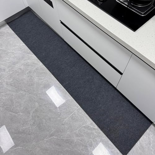 WUZILIN Waschbare Küchenteppich mit Kleberückseite, 40×210 cm, zuschneidbar, rutschfest, für Küche, Flur, Eingangsbereich, Wohnzimmer (Dunkelgrau)